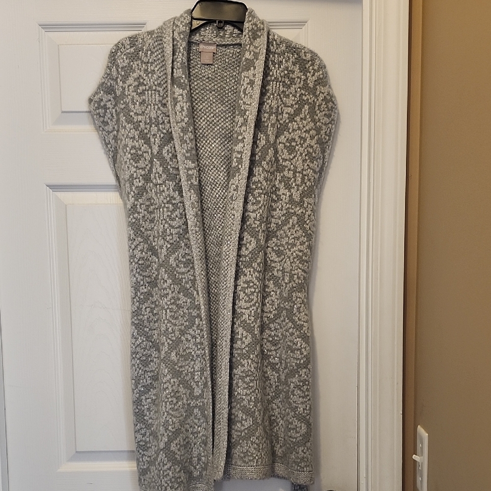 Chico's Elegant Gray & White Cardigan Sweater